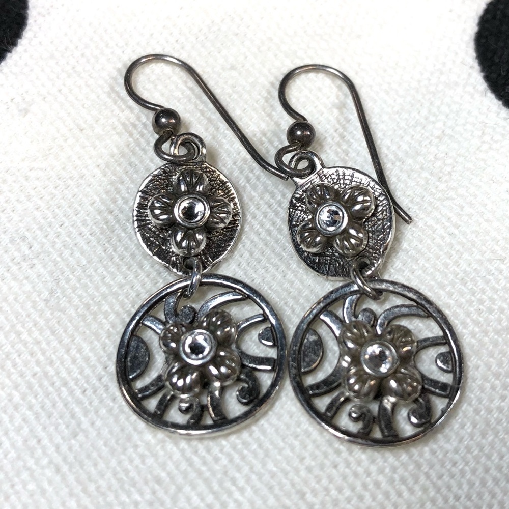 Silver & Rhinestone Dangle Earrings